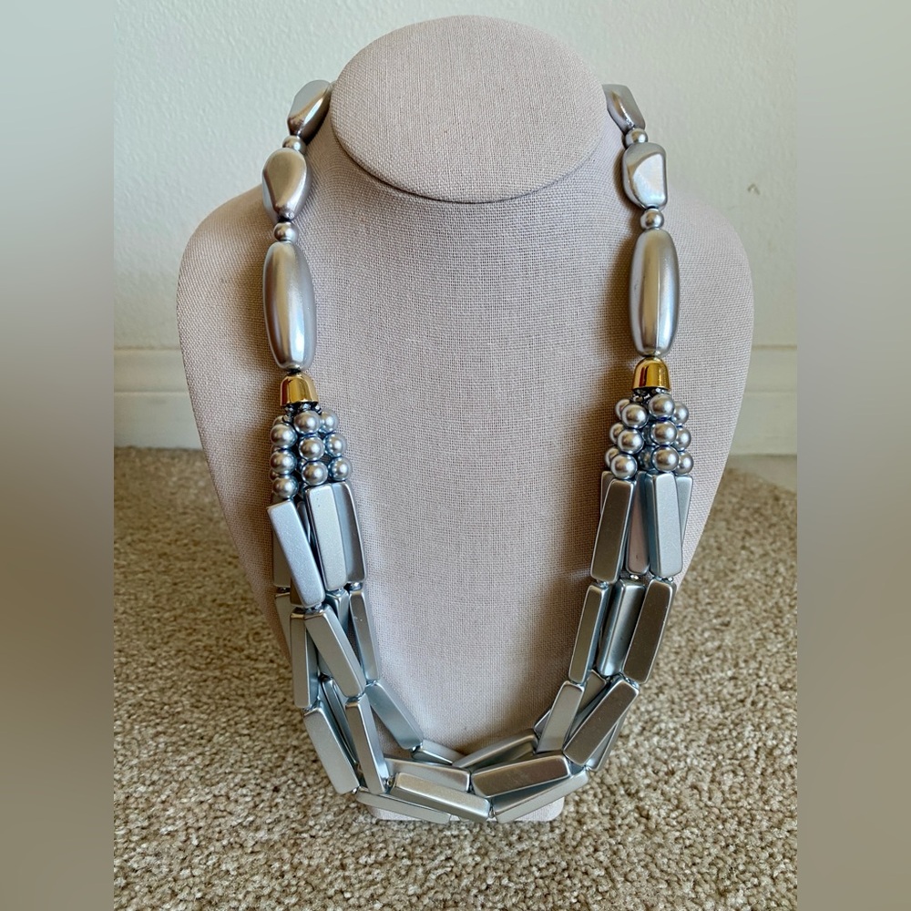 Silver Beaded Statement Necklace